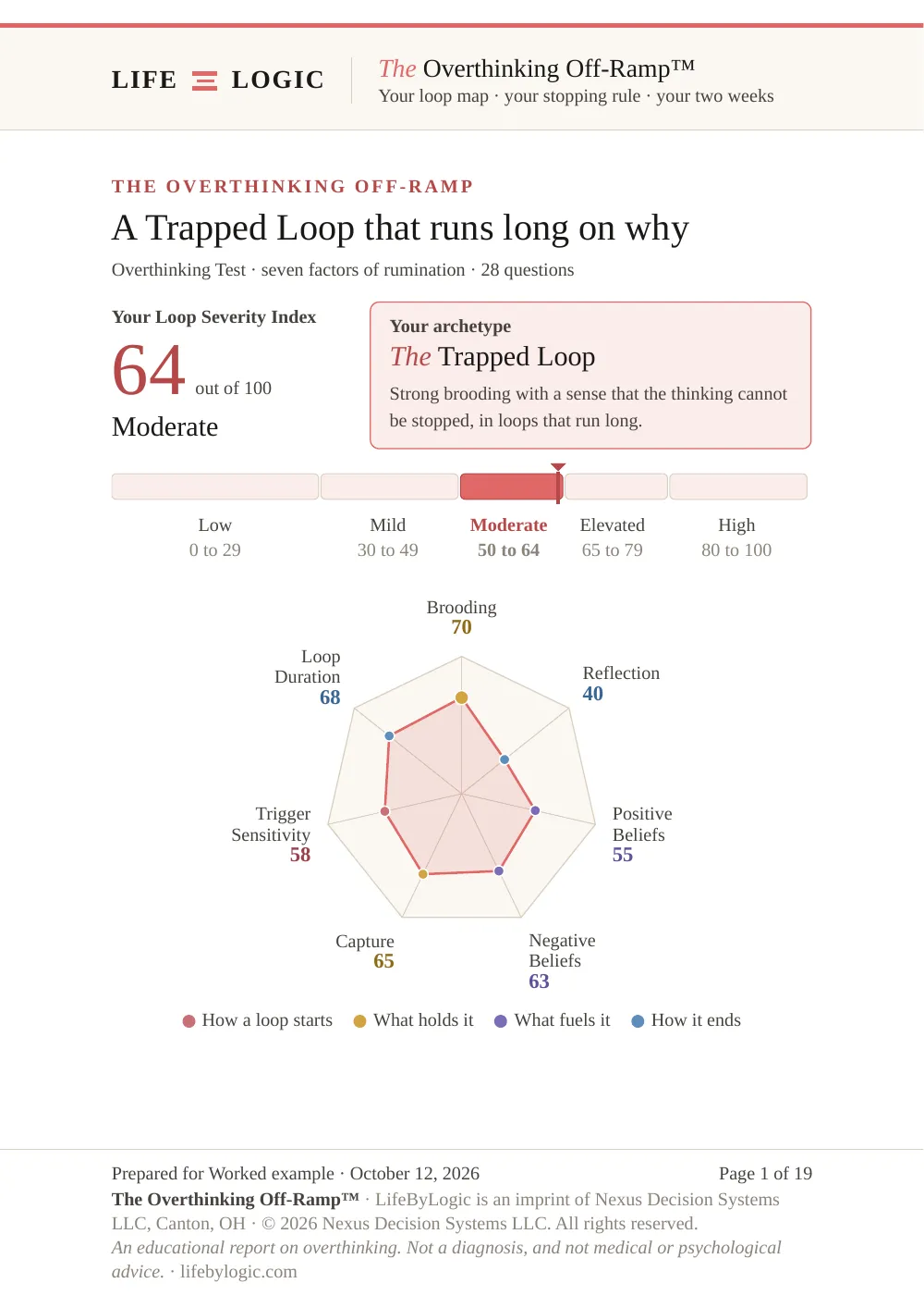 Worked example, the cover with the Loop Severity Index and the seven scores on a radar